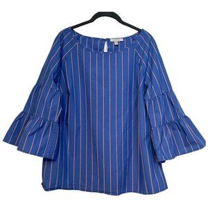 Como Blu Nautical Coastal Blue Red White Stripe Bell Sleeve Top Size Medium